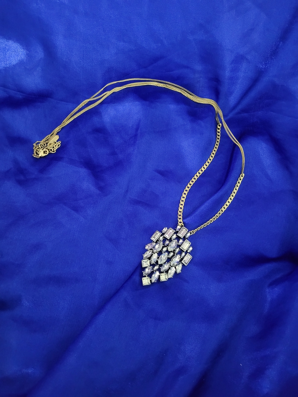 Gold Tone Crystal Cluster Pendant Necklace - White Crystals